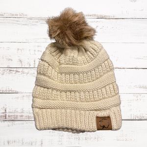 Clover Cottage Kids Pom-Pom Beanie-Cream One Size